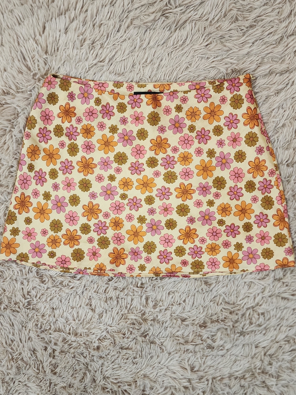 Cotton Candy Cream Mini Skirt with Pink & Orange Floral Print